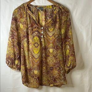 Boho chic paisley Buttoned Blouse with Mandarin Collar women size medium